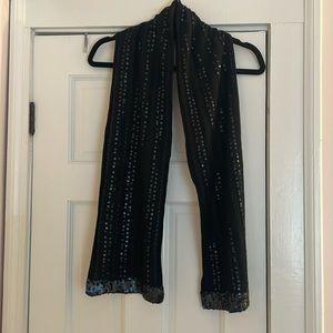 Lauren Ralph Lauren, Scarf, Black w/ Matte Black Sequins, 61.5” long, LIKE NEW!